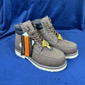 NEW Safa Men's 6" Moc Toe Work Boot Whiskey Brown Men's 10 Wide 0366